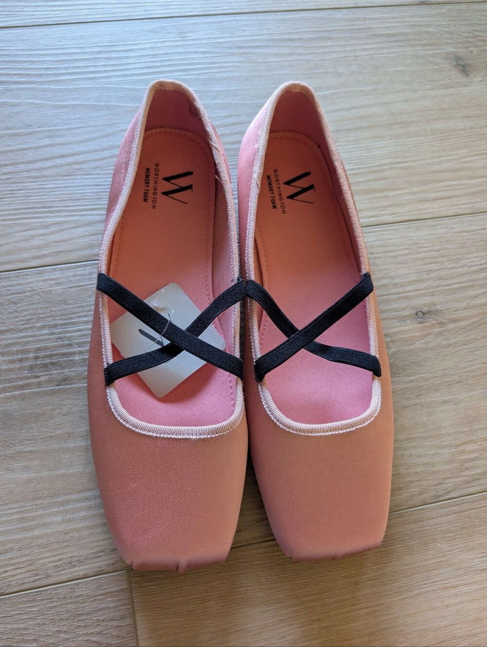 NWT Worthington Pink Ballet Flats with Black Cross Straps